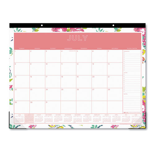 Day Designer Peyton Academic Desk Pad, Floral Artwork, 22 X 17, Black Binding, Clear Corners, 12-month (july-june): 2022-2023