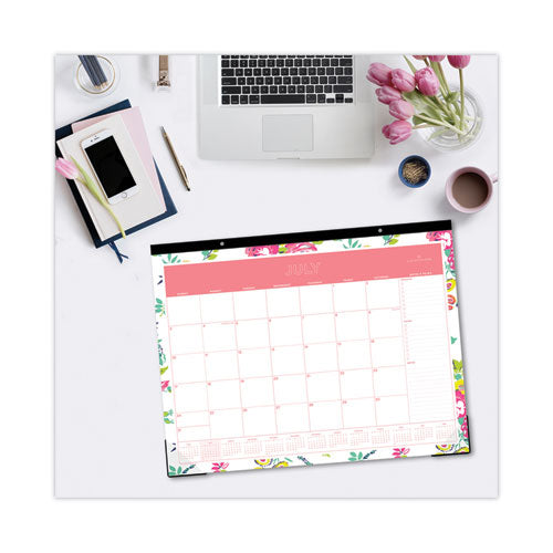 Day Designer Peyton Academic Desk Pad, Floral Artwork, 22 X 17, Black Binding, Clear Corners, 12-month (july-june): 2022-2023