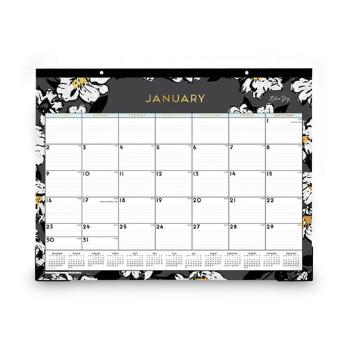 Baccara Dark Desk Pad, Baccara Dark Floral Artwork, 22 X 17, White/black Sheets, Black Binding, 12-month (jan To Dec): 2024