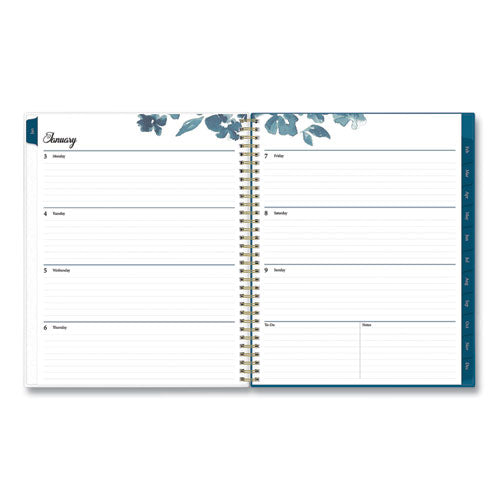 Bakah Blue Weekly/monthly Planner, Bakah Blue Floral Artwork, 11 X 8.5, Blue/white Cover, 12-month (jan To Dec): 2024
