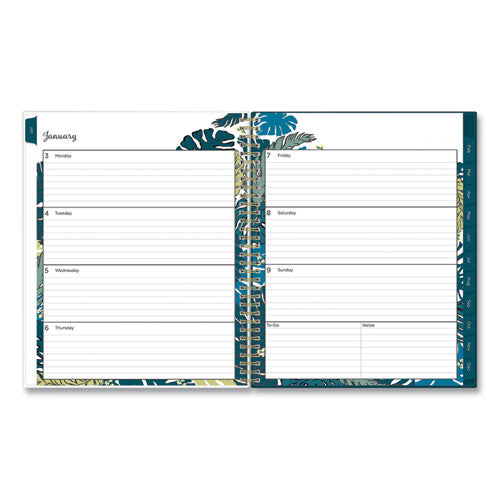 Grenada Create-your-own Cover Weekly/monthly Planner, Jungle Leaf Artwork, 11 X 8.5, Green/blue Cover, 12-month(jan-dec):2024