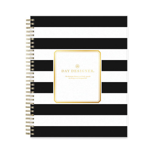 Day Designer Daily/monthly Frosted Planner, Rugby Stripe Artwork, 10x8, Black/white Cover, 12-month (july To June): 2022-2023