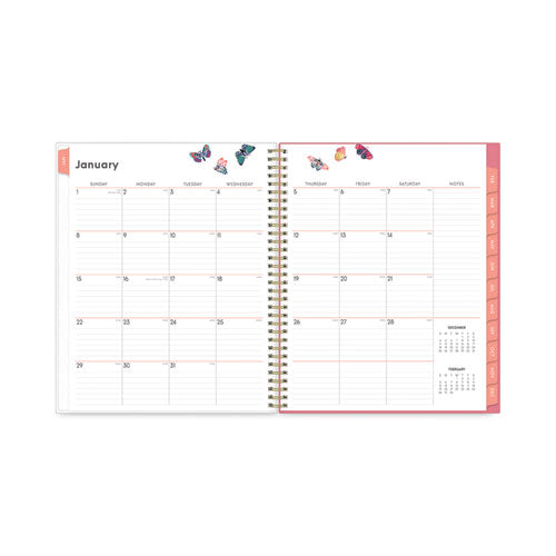 Fly By Frosted Weekly/monthly Planner, Fly By Butterflies Artwork, 11 X 8.5, Blush/pink Cover, 12-month (jan To Dec): 2024