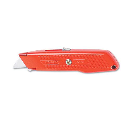 Interlock Safety Utility Knife With Self-retracting Round Point Blade, 5.63" Metal Handle, Red Orange