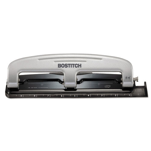 40-sheet Ez Squeeze Three-hole Punch, 9/32" Hole, Silver/black