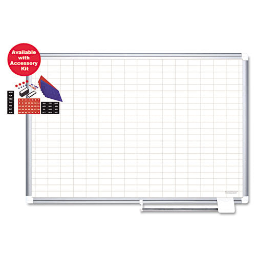 Gridded Magnetic Porcelain Dry Erase Planning Board, 1 X 2 Grid, 72 X 48, White Surface, Silver Aluminum Frame