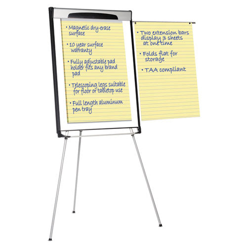 Tripod Extension Bar Magnetic Dry-erase Easel, 39" To 72" High, Black/silver