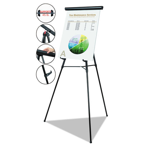 Telescoping Tripod Display Easel, Adjusts 38" To 69" High, Metal, Silver