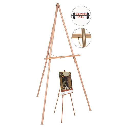 Oak Display Tripod Easel, 60" High, Wood/brass