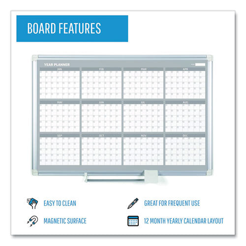 Magnetic Dry Erase Calendar Board, 12 Month, 36 X 24, White Surface, Silver Aluminum Frame