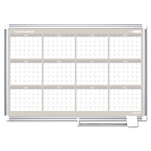 Magnetic Dry Erase Calendar Board, 12 Month, 36 X 24, White Surface, Silver Aluminum Frame