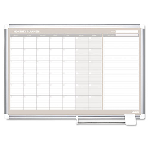 Magnetic Dry Erase Calendar Board, One Month, 36 X 24, White Surface, Silver Aluminum Frame