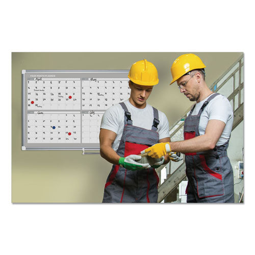 Magnetic Dry Erase Calendar Board, Four Month, 48 X 36, White Surface, Silver Aluminum Frame