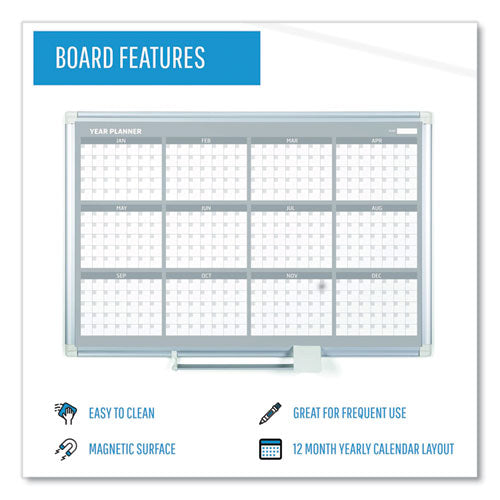 Magnetic Dry Erase Calendar Board, 12-month Calendar, 48 X 36, White Surface, Silver Aluminum Frame