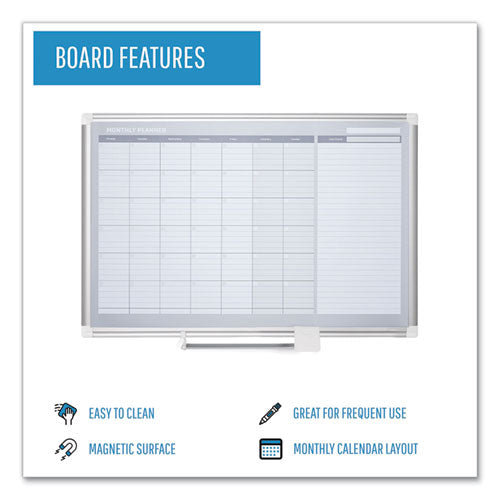 Magnetic Dry Erase Calendar Board, One Month, 48 X 36, White Surface, Silver Aluminum Frame