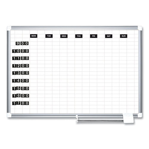 Gridded Magnetic Steel Dry Erase Planning Board, 1 X 2 Grid, 72 X 48, White Surface, Silver Aluminum Frame