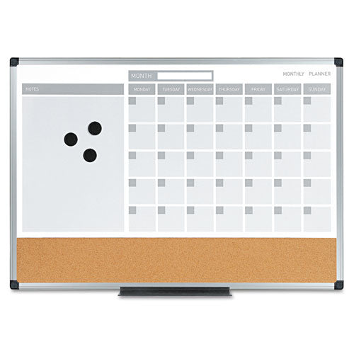 3-in-1 Planner Board, 24 X 18, Natural/white Surface, Silver Aluminum Frame