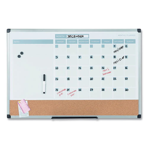 3-in-1 Planner Board, 24 X 18, Natural/white Surface, Silver Aluminum Frame