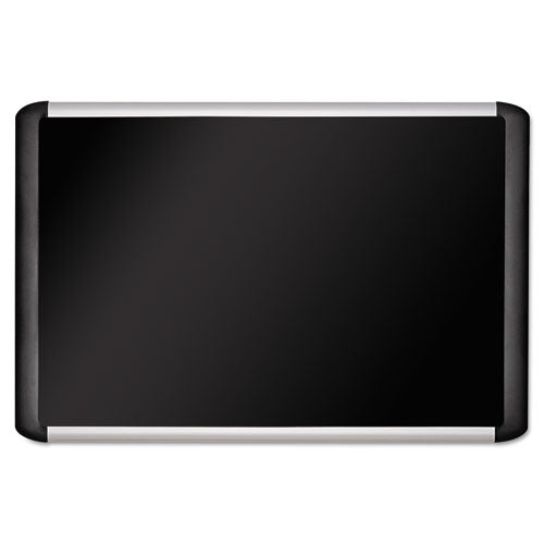 Soft-touch Bulletin Board, 36 X 24, Black Fabric Surface, Aluminum/black Aluminum Frame