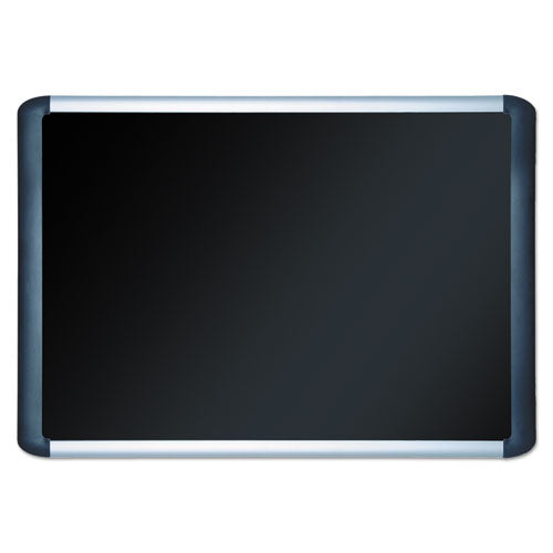 Soft-touch Bulletin Board, 48 X 36, Black Fabric Surface, Aluminum/black Aluminum Frame