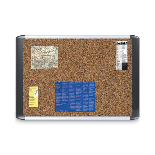 Tech Cork Board, 48 X 36, Tan Surface, Silver/black Aluminum Frame