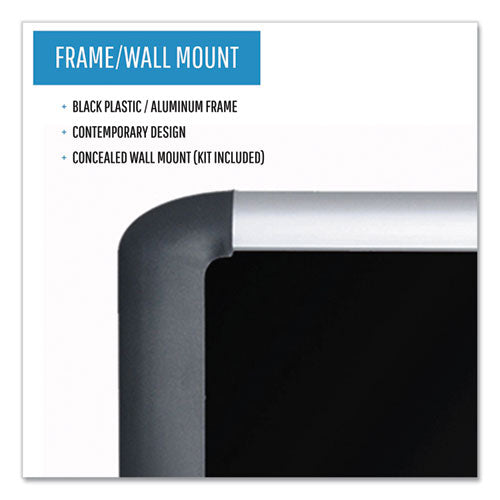 Soft-touch Bulletin Board, 72 X 48, Black Fabric Surface, Aluminum/black Aluminum Frame