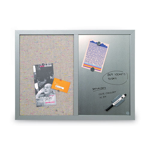 Designer Combo Fabric Bulletin/dry Erase  Board, 24 X 18, White/gray Surface, Gray Mdf Wood Frame