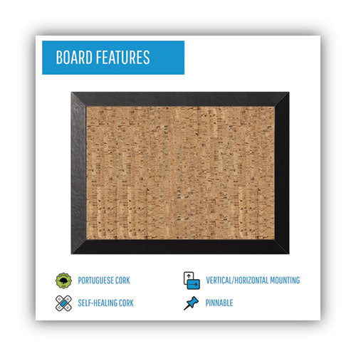 Natural Cork Bulletin Board, 24 X 18, Natural Surface, Black Wood Frame