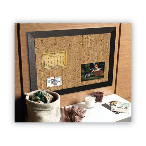 Natural Cork Bulletin Board, 24 X 18, Natural Surface, Black Wood Frame