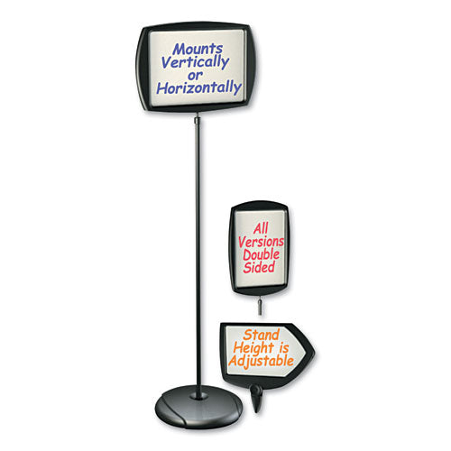 Floor Stand Sign Holder, Arrow, 25 X 17, 63" High, White Surface, Black Steel Frame