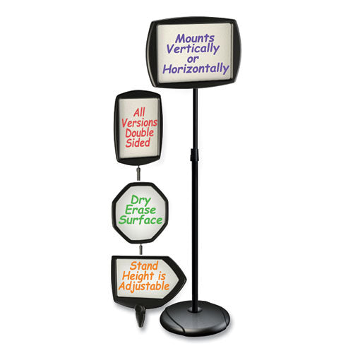 Floor Stand Sign Holder, Rectangle, 15 X 11, 66" High, White Surface, Black Steel Frame