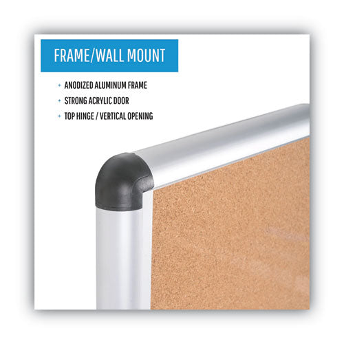 Slim-line Enclosed Cork Bulletin Board, One Door, 47 X 38, Cork Surface, Aluminum Frame