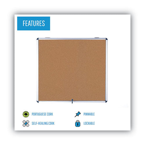 Slim-line Enclosed Cork Bulletin Board, One Door, 47 X 38, Cork Surface, Aluminum Frame