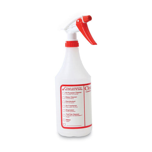 Trigger Spray Bottle, 32 Oz, Clear/red, Hdpe, 3/pack