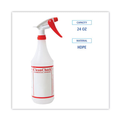 Trigger Spray Bottle, 32 Oz, Clear/red, Hdpe, 3/pack