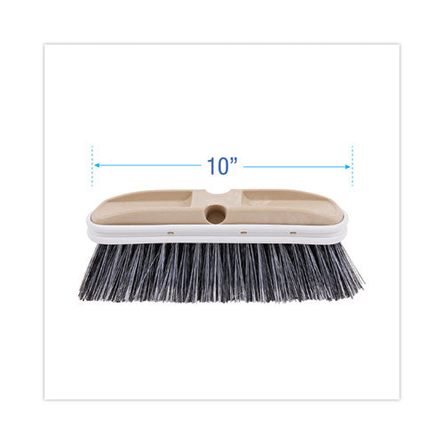 Polystyrene Vehicle Brush With Vinyl Bumper, Black/white Polystyrene Bristles, 10" Brush