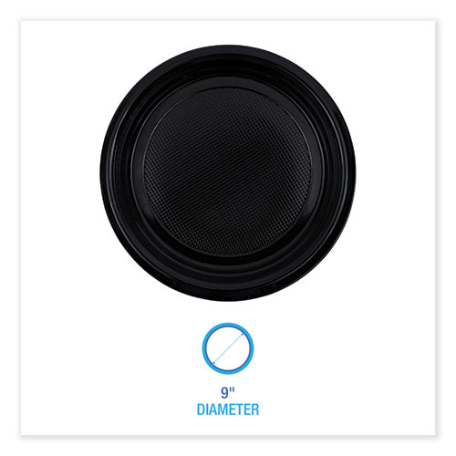 Hi-impact Plastic Dinnerware, Plate, 9" Dia, Black, 500/carton