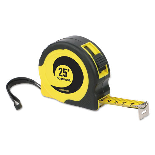 Easy Grip Tape Measure, 25 Ft, Plastic Case, Black And Yellow, 1/16" Graduations