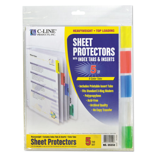 Sheet Protectors With Index Tabs, Assorted Color Tabs, 2", 11 X 8.5, 5/set