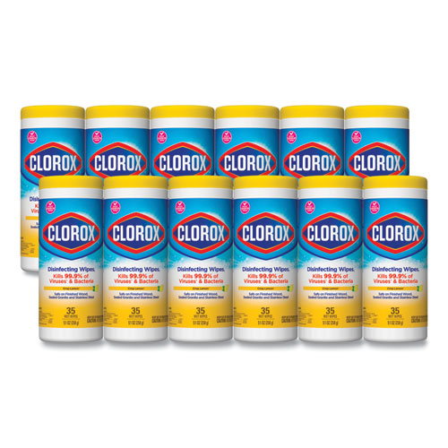 Disinfecting Wipes, 1-ply, 7 X 8, Crisp Lemon, White, 35/canister, 12 Canisters/carton