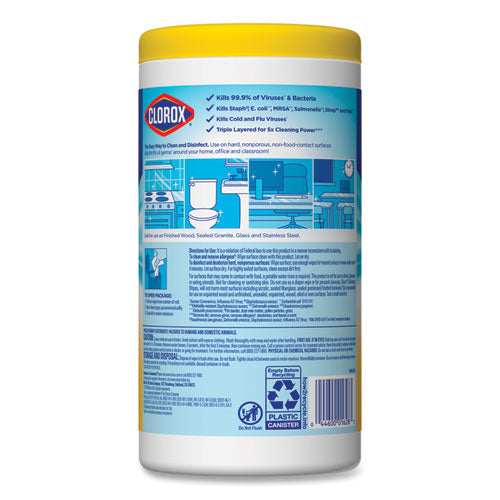 Disinfecting Wipes, 1-ply, 7 X 7.75, Crisp Lemon, White, 75/canister, 6 Canisters/carton