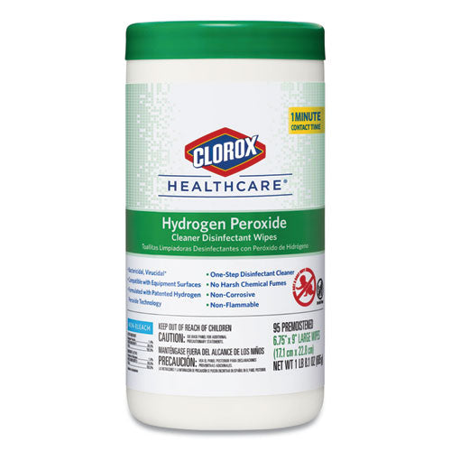 Hydrogen Peroxide Cleaner Disinfectant Wipes, 9 X 6.75, Unscented, White, 95/canister, 6 Canisters/carton