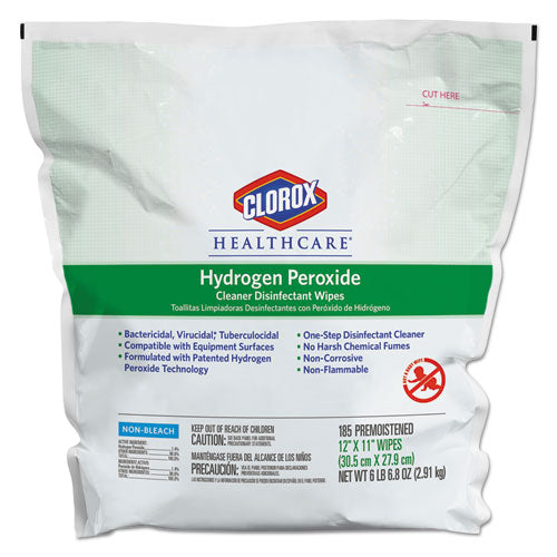 Hydrogen Peroxide Cleaner Disinfectant Wipes, 11 X 12, Unscented, White, 185/canister, 2 Canisters/carton