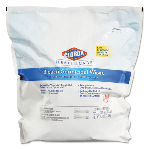 Bleach Germicidal Wipes, 1-ply, 6.75 X 9, Unscented, White, 100 Wipes/flat Pack, 6 Packs/carton