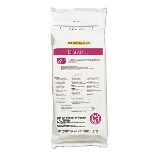 Dispatch Cleaner Disinfectant Towels, 1-ply, 6.75 X 8, Unscented, White, 150/canister