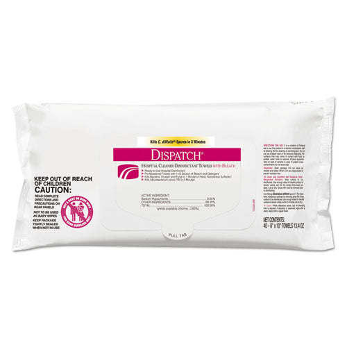 Dispatch Cleaner Disinfectant Towels, 1-ply, 6.75 X 8, Unscented, White, 150/canister, 8 Canisters/carton
