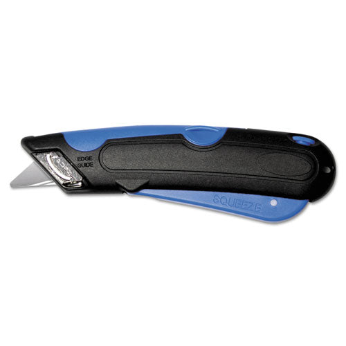 Easycut Self-retracting Cutter With Safety-tip Blade, Holster And Lanyard, 6" Plastic Handle, Black/blue