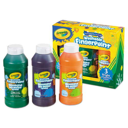 Washable Fingerpaint Pack, 3 Assorted Bright Colors, 8 Oz Tube, 3/pack