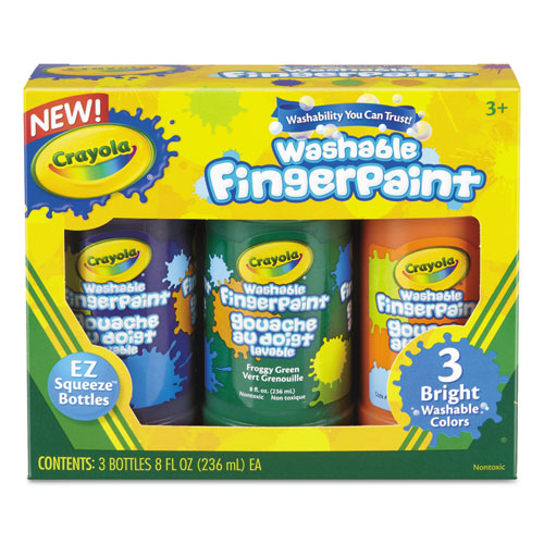 Washable Fingerpaint Pack, 3 Assorted Bright Colors, 8 Oz Tube, 3/pack