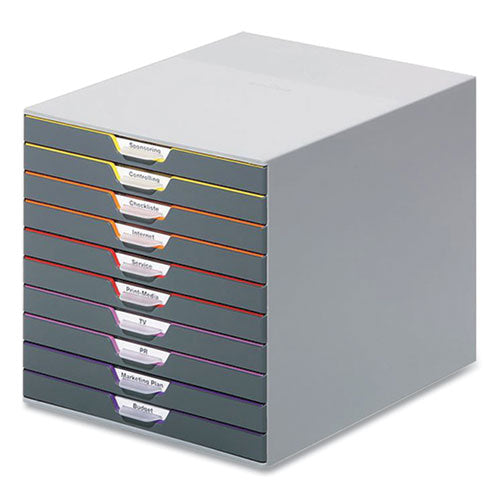Varicolor® Stackable Plastic Drawer Box, 10 Drawers, Letter To Folio Size Files, 11.5" X 14" X 11", Gray